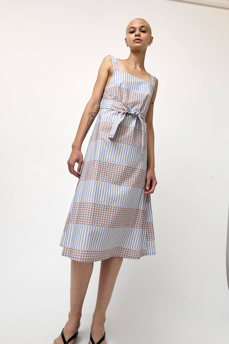 No.6 Criss Cross Dress in Blue Camel Checks and Balances