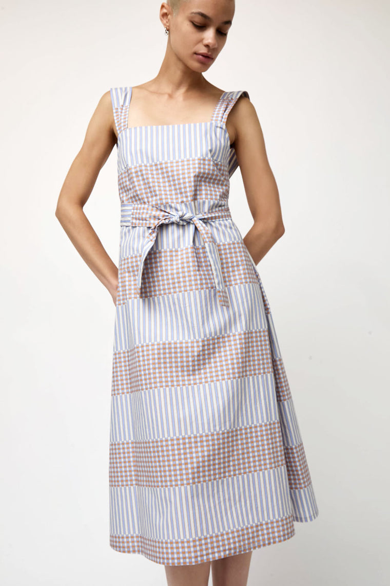 No.6 Criss Cross Dress in Blue Camel Checks and Balances