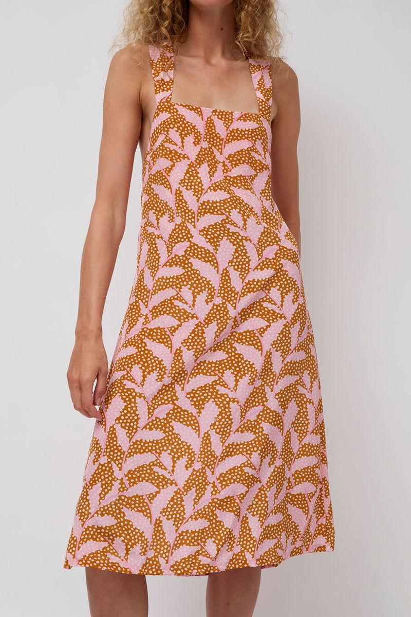 No.6 Criss Cross Dress in Tan and Pink Dotted Leaf