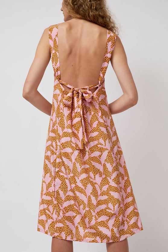 No.6 Criss Cross Dress in Tan and Pink Dotted Leaf