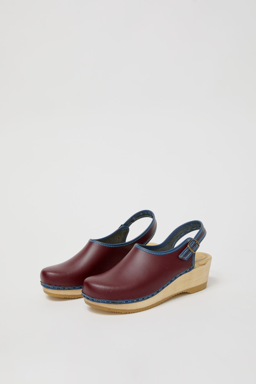 No.6 Daisy Clog on Mid Wedge in Maroon with Blue