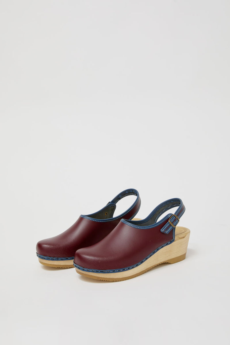 No.6 Daisy Clog on Mid Wedge in Maroon with Blue