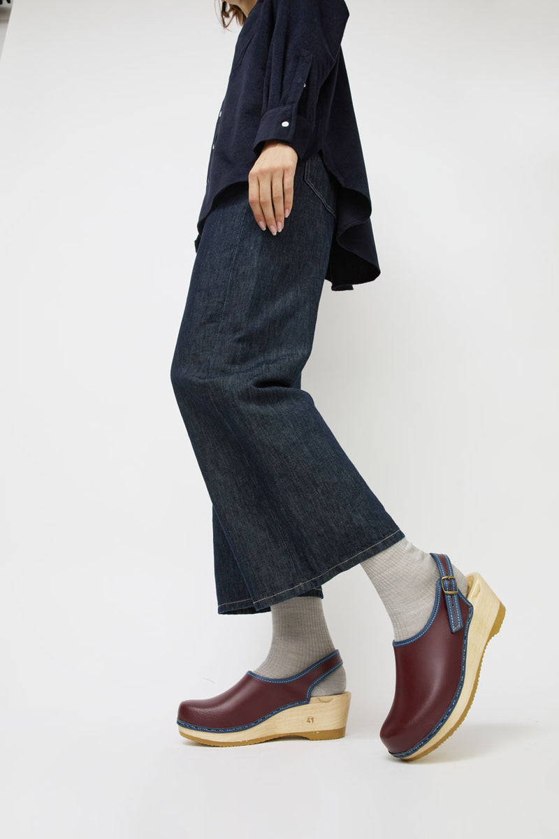No.6 Daisy Clog on Mid Wedge in Maroon with Blue