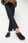 No.6 Dakota Shearling Clog on High Heel in Navy Suede and Night