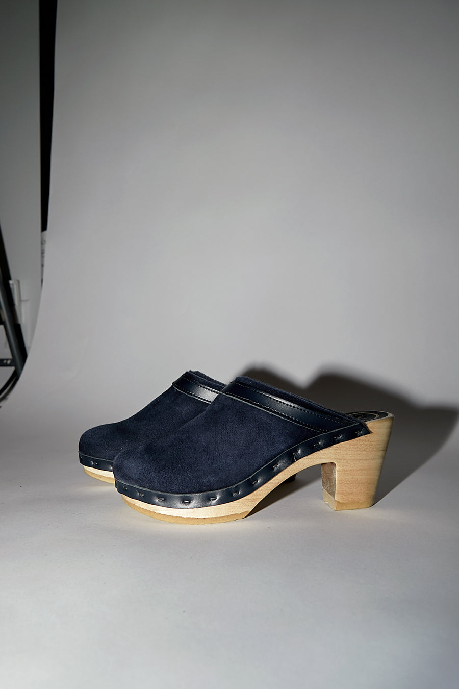 No.6 Dakota Shearling Clog on High Heel in Navy Suede and Night