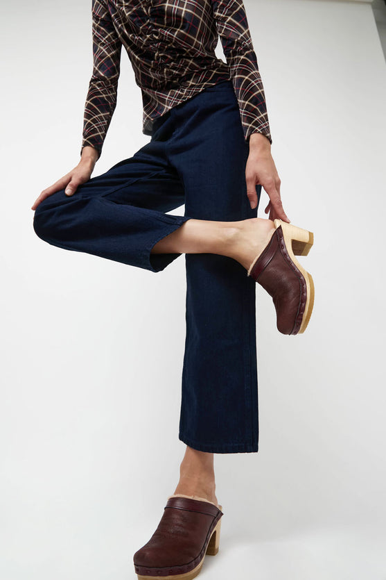No.6 Dakota Shearling Clog on High Heel in Spitfire and Maroon