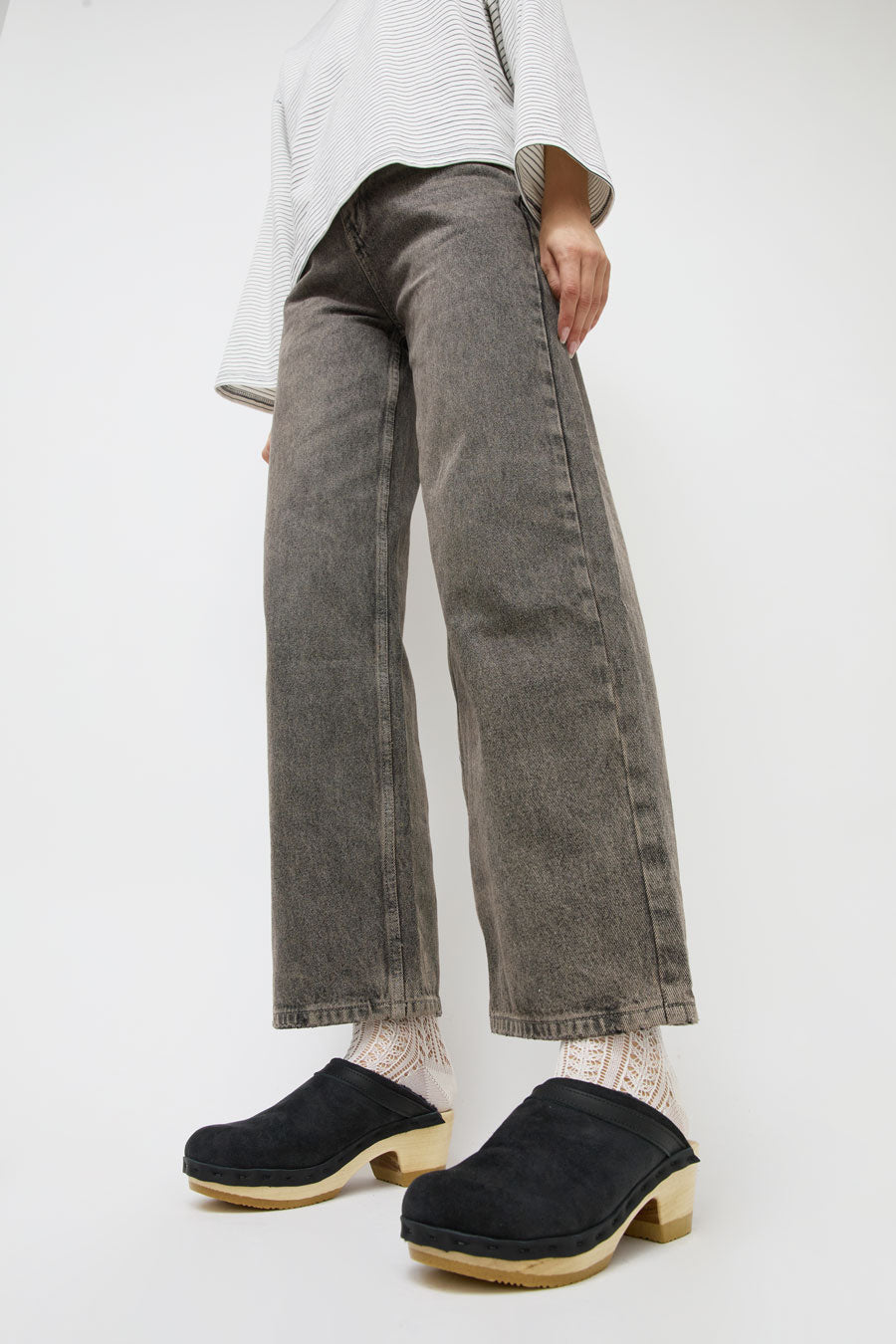 No.6 Dakota Shearling Clog on Mid Heel in Black Suede