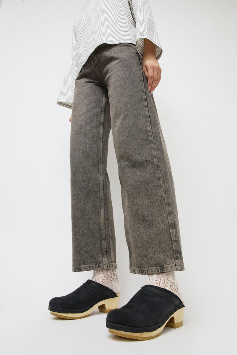 No.6 Dakota Shearling Clog on Mid Heel in Black Suede
