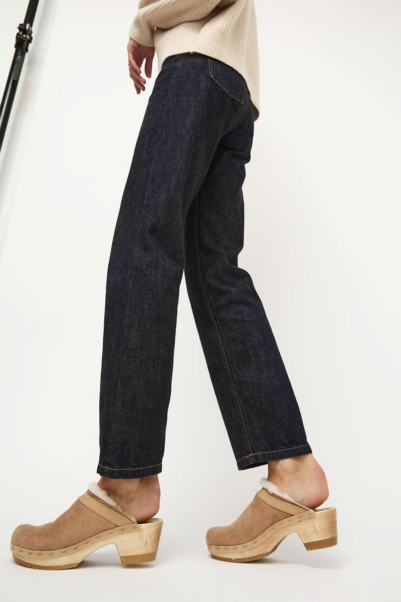 No.6 Dakota Shearling Clog on Mid Heel in Fawn Suede and Bone