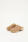 No.6 Dakota Shearling Clog on Mid Heel in Fawn Suede and Bone