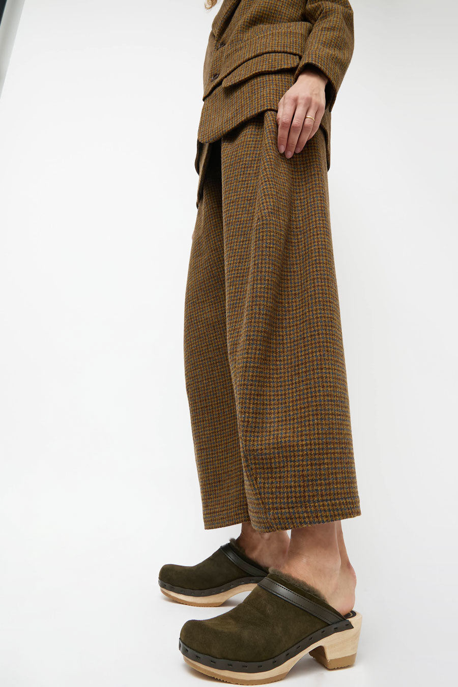 No.6 Dakota Shearling Clog on Mid Heel in Olive