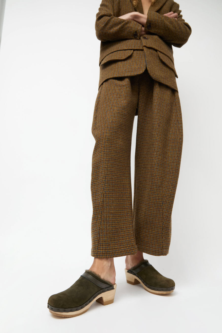 No.6 Dakota Shearling Clog on Mid Heel in Olive