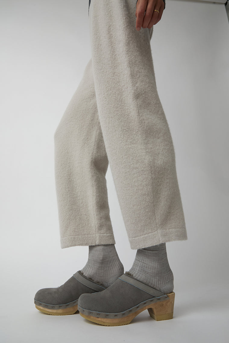 No.6 Dakota Shearling Clog on Mid Heel in Smoke Suede and Cloud
