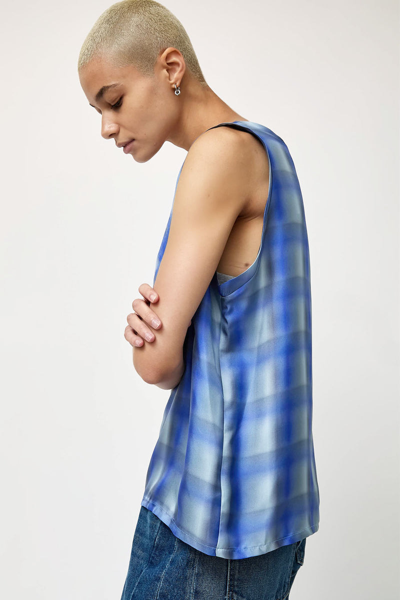 No.6 Danny Tank in Blue Blurry Plaid