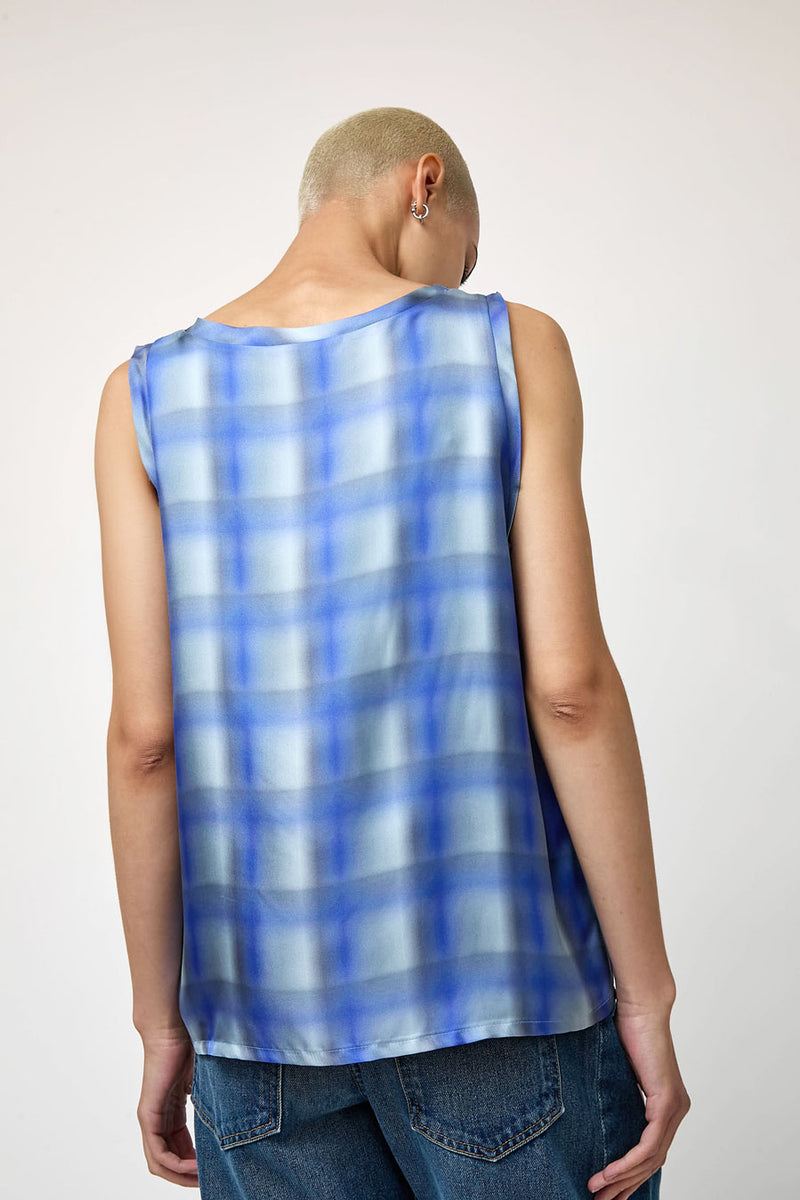 No.6 Danny Tank in Blue Blurry Plaid