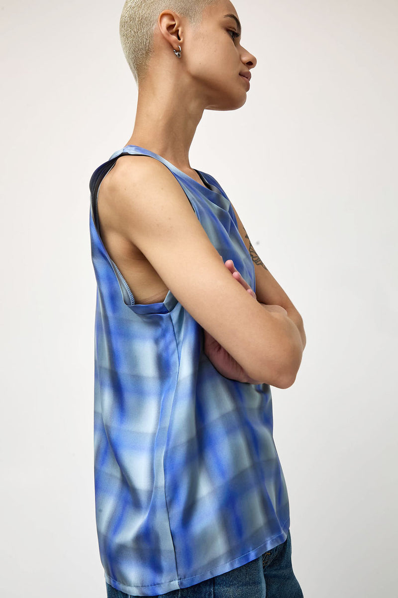 No.6 Danny Tank in Blue Blurry Plaid