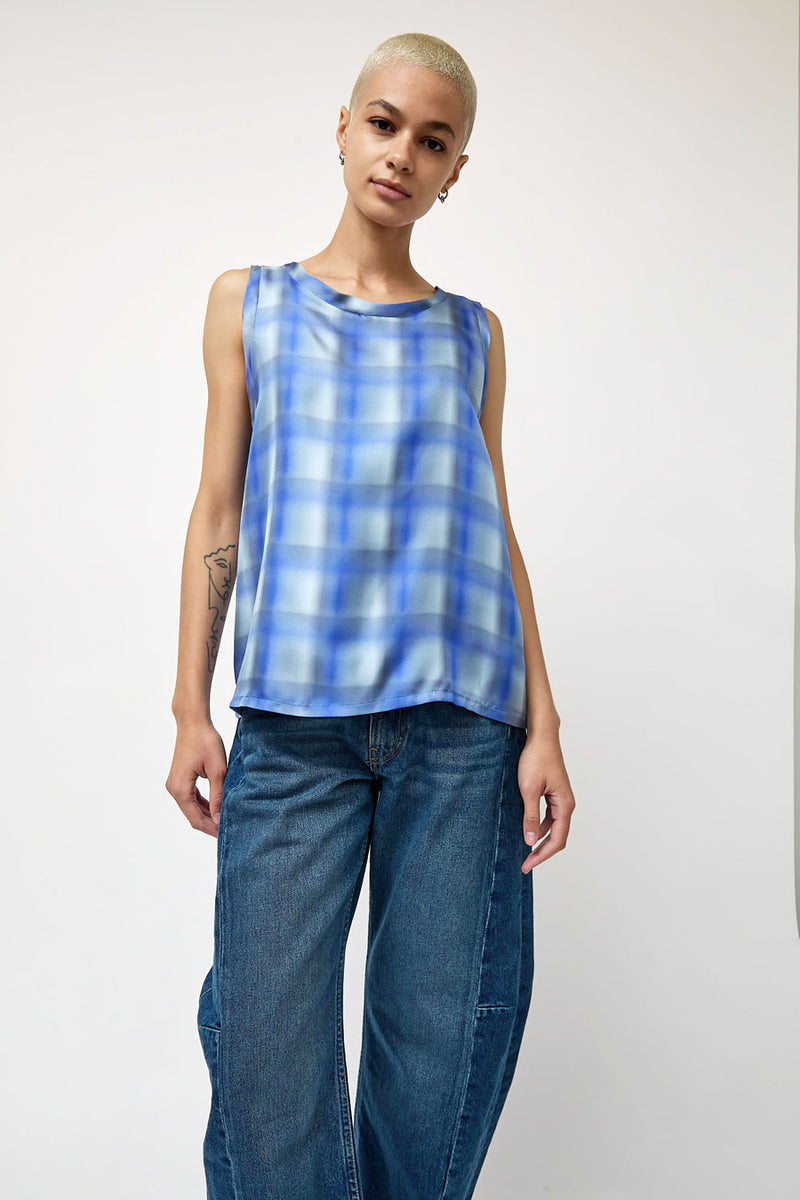 No.6 Danny Tank in Blue Blurry Plaid