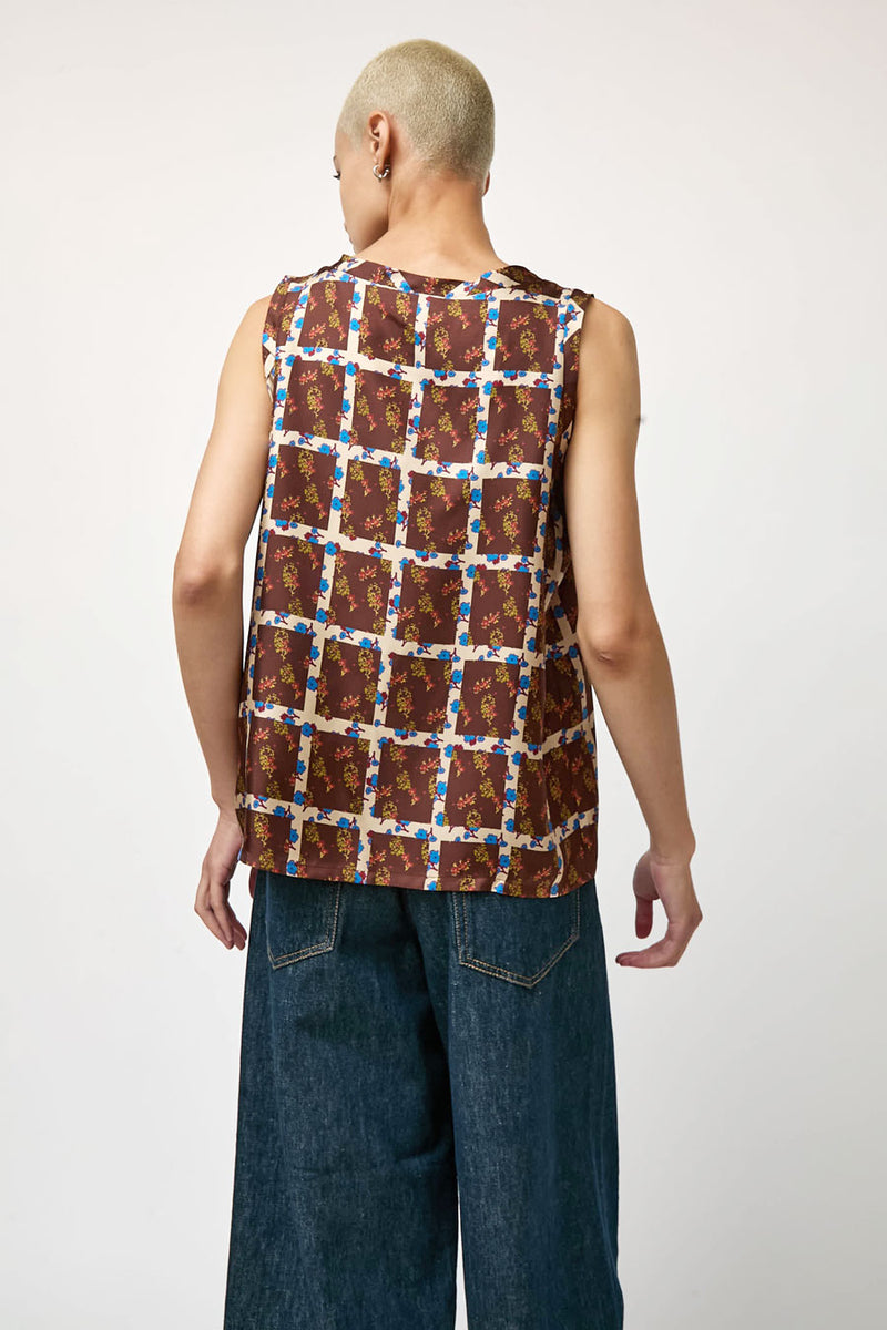 No.6 Danny Tank in Brown Window Pane Floral