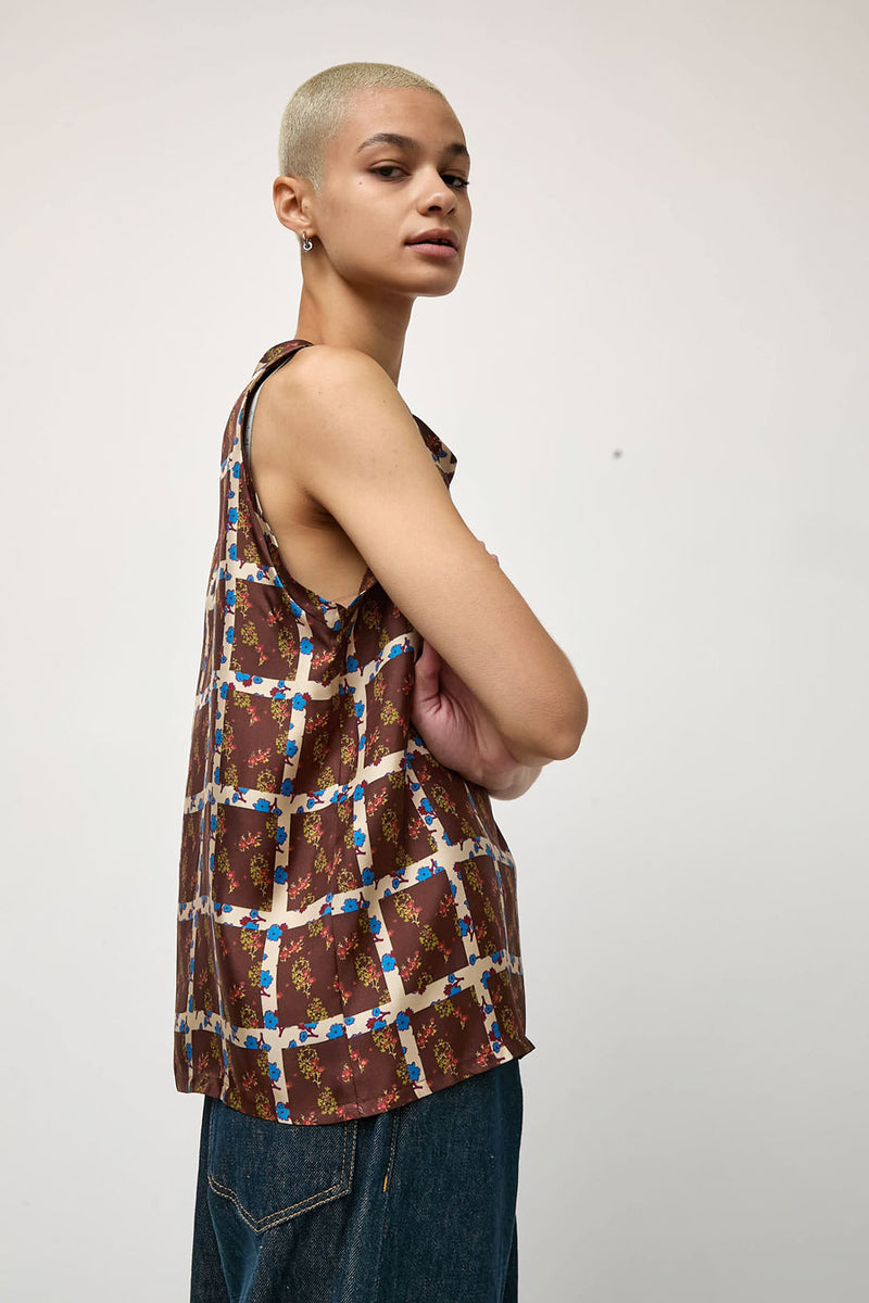 No.6 Danny Tank in Brown Window Pane Floral