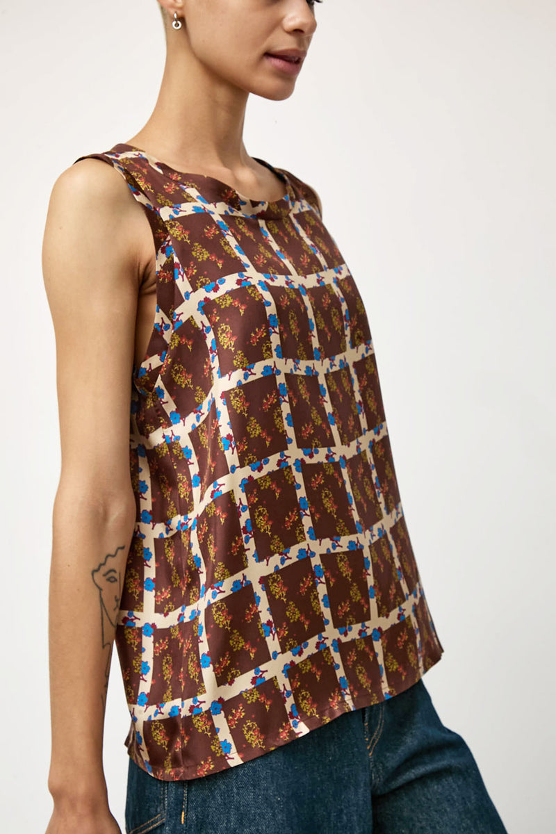 No.6 Danny Tank in Brown Window Pane Floral