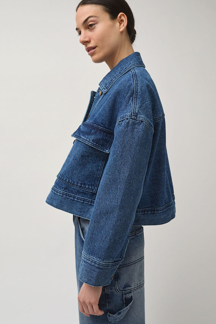 ASOS DESIGN super oversized denim jacket with hood in mid wash blue | ASOS