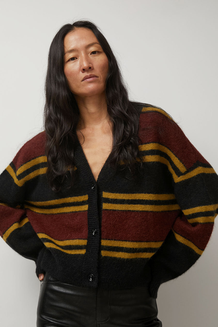 No.6 Gabriel Cardigan in Brown and Black Stripe