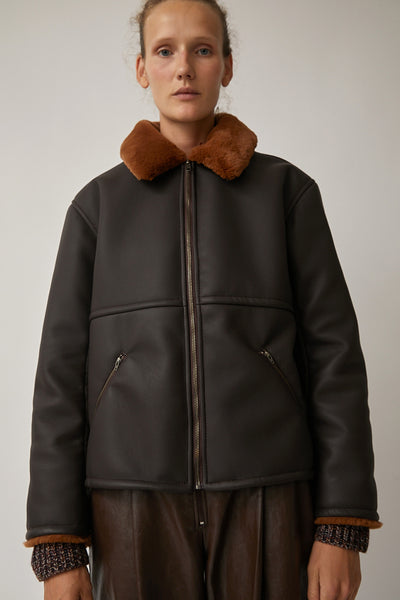 New Look leather look trench coat with faux fur collar and cuff detail in  brown | ASOS