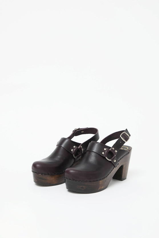 No.6 Hugo Clog on Platform in Black Cherry on Cocoa Base