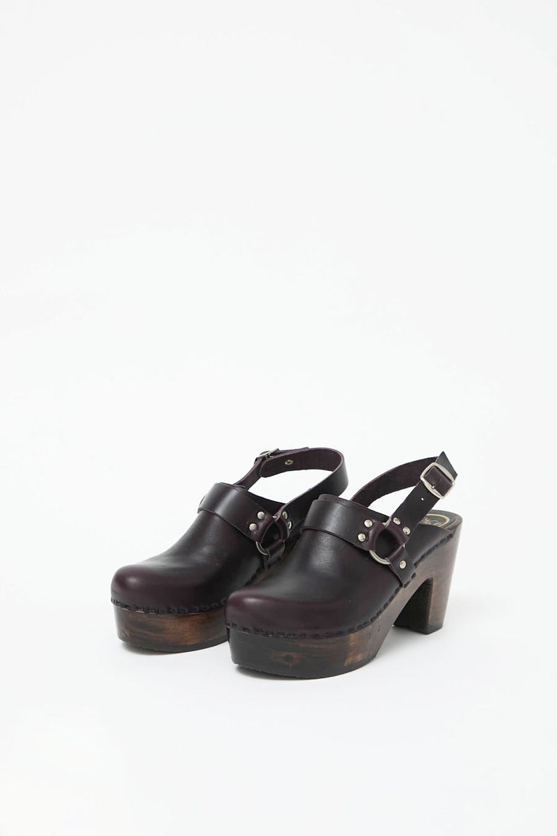 No.6 Hugo Clog on Platform in Black Cherry on Cocoa Base
