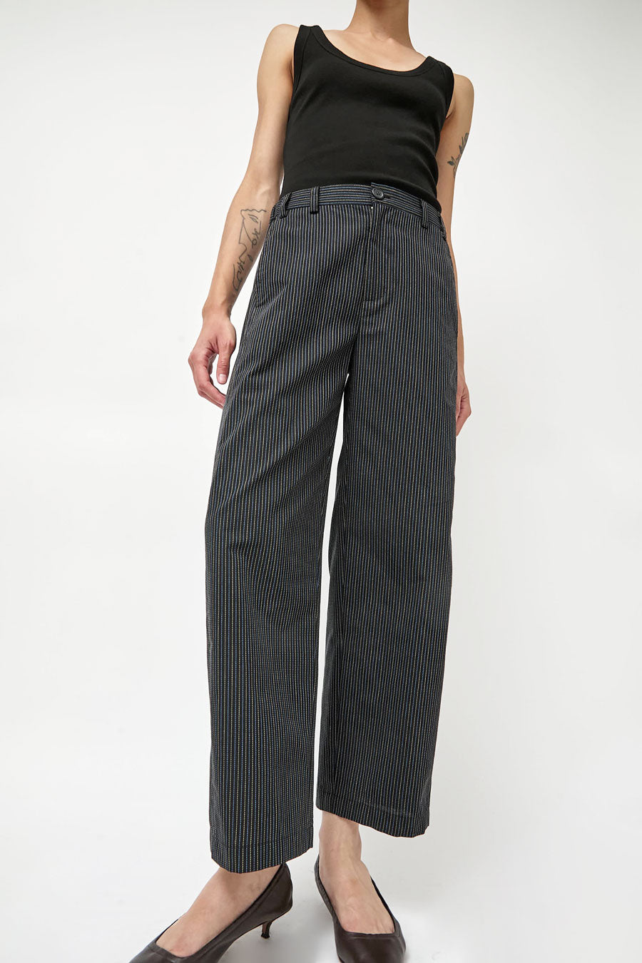 No.6 Justin Pant in Black Multi Pinstripe