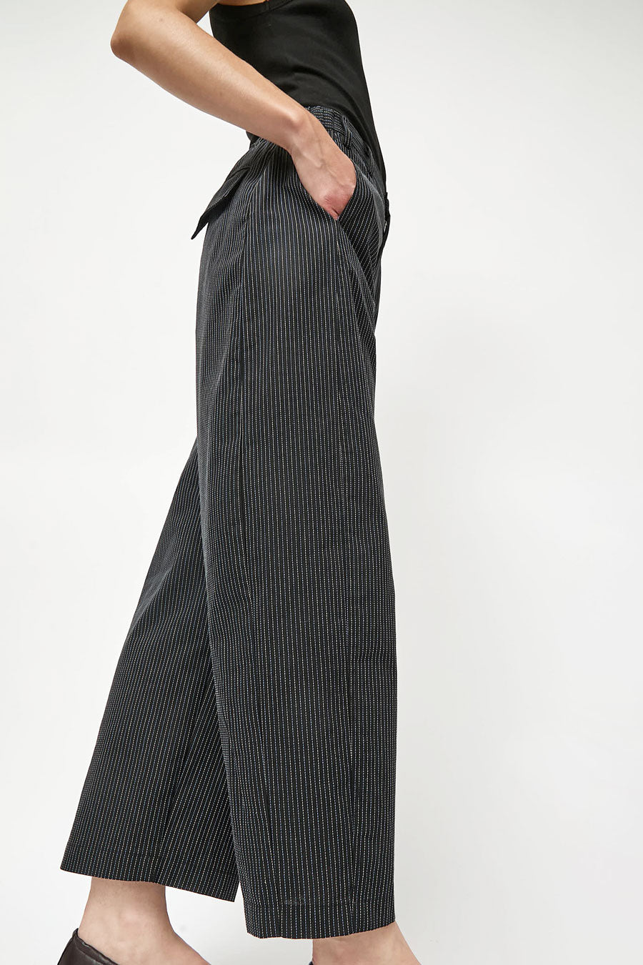 No.6 Justin Pant in Black Multi Pinstripe