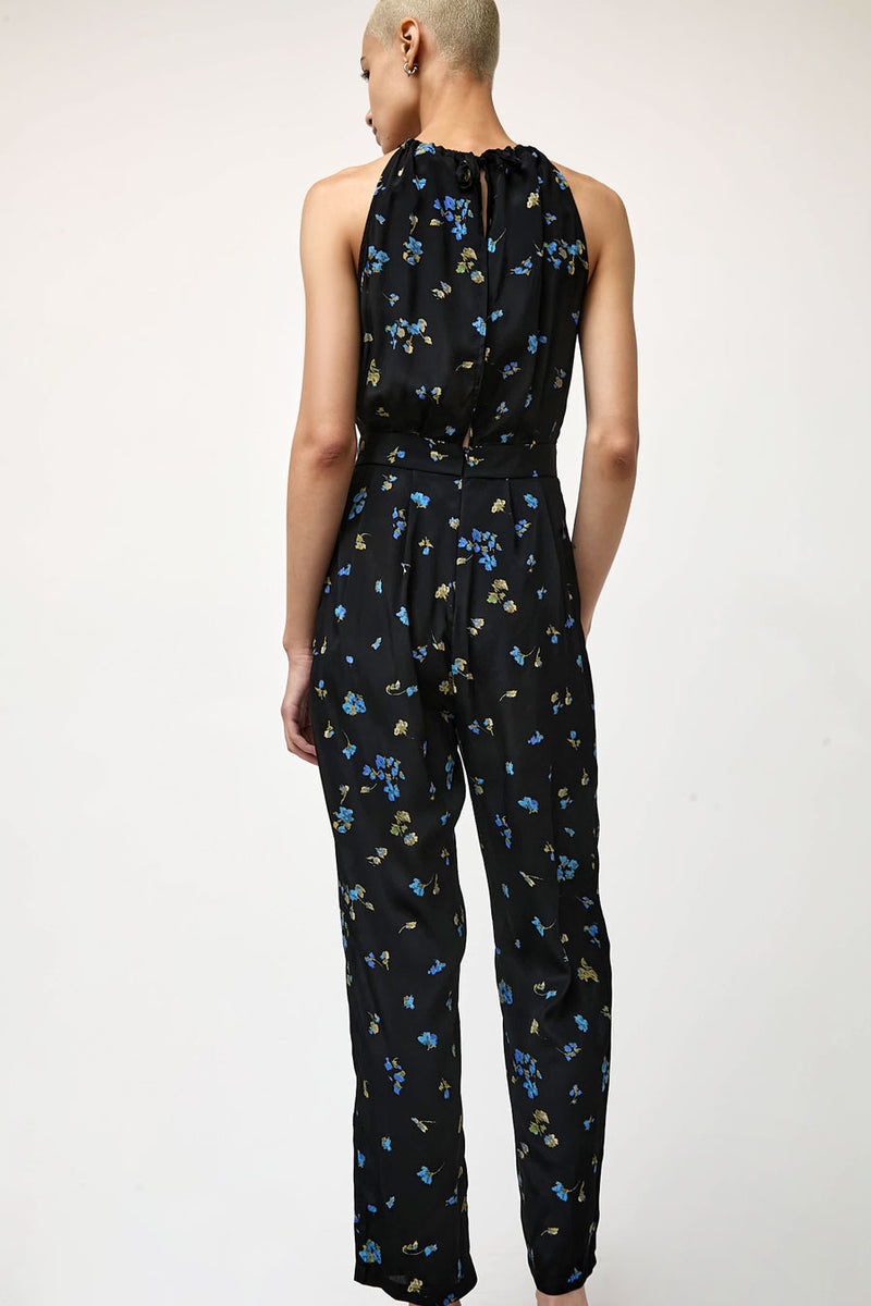 No.6 Keyhole Jumpsuit in Black with Blue Flowers