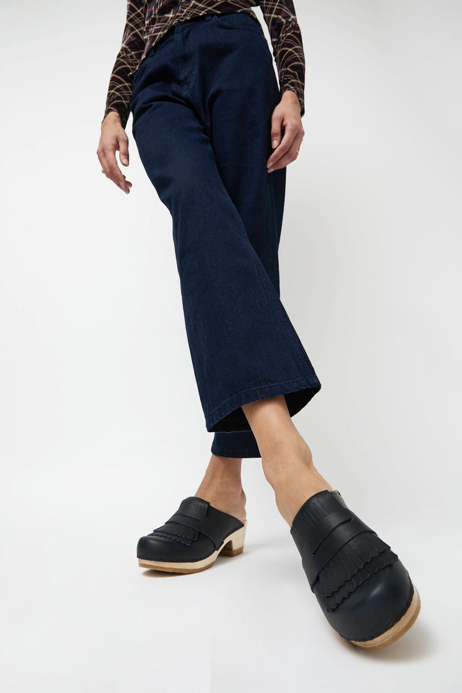 No.6 Kiltie Clog on Mid Heel in Indigo