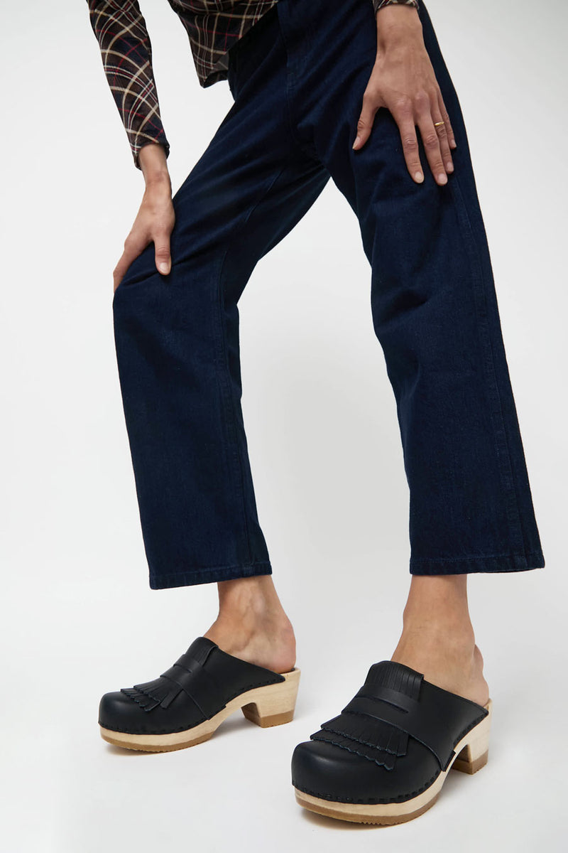 No.6 Kiltie Clog on Mid Heel in Indigo