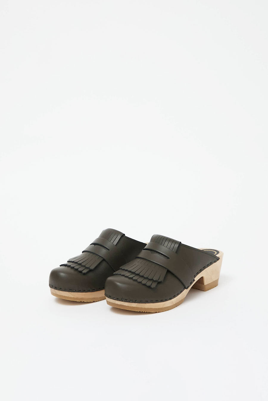 No.6 Kiltie Clog on Mid Heel in Olive