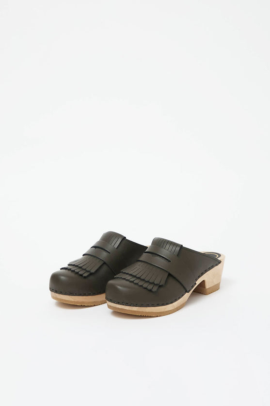 No.6 Kiltie Clog on Mid Heel in Olive