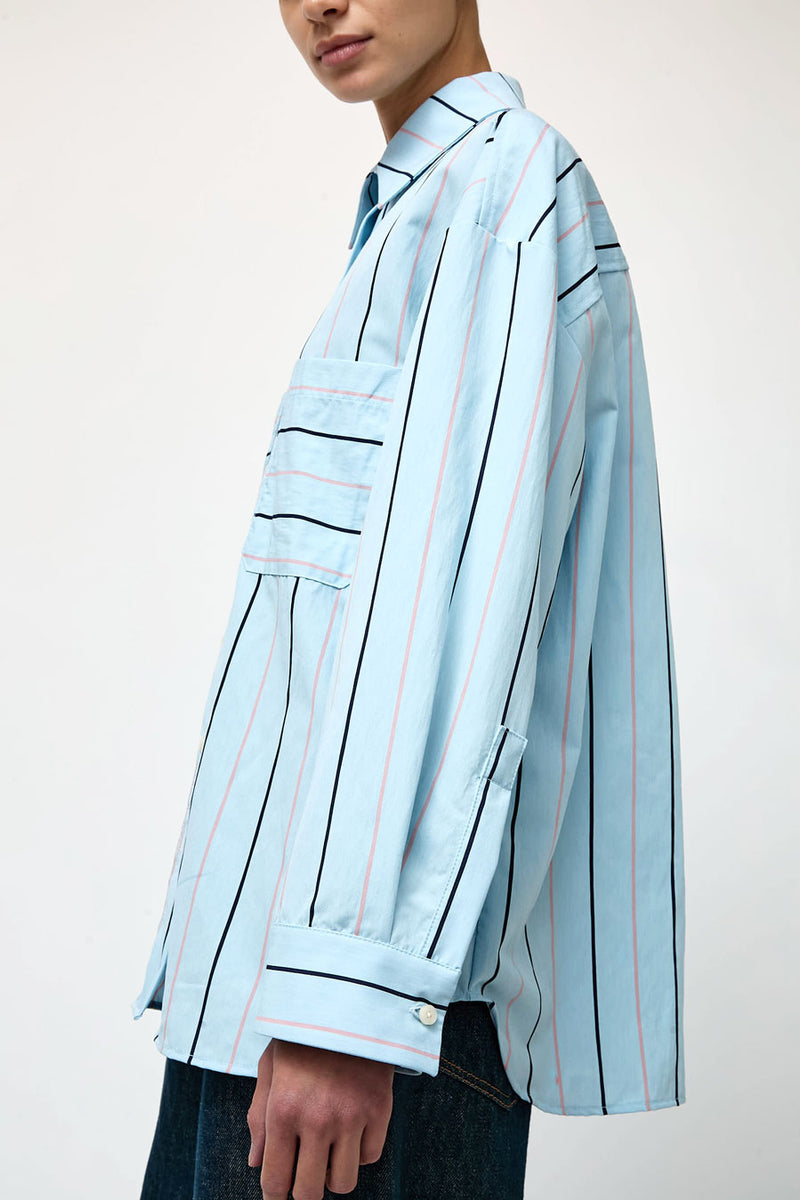 No.6 Lake Shirt in Blue with Navy Pink Stripe