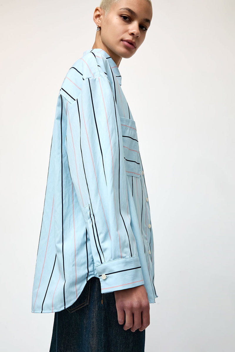 No.6 Lake Shirt in Blue with Navy Pink Stripe