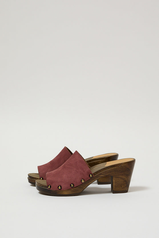 No.6 Leah Clog on High Heel in Rose Suede on Cocoa Base