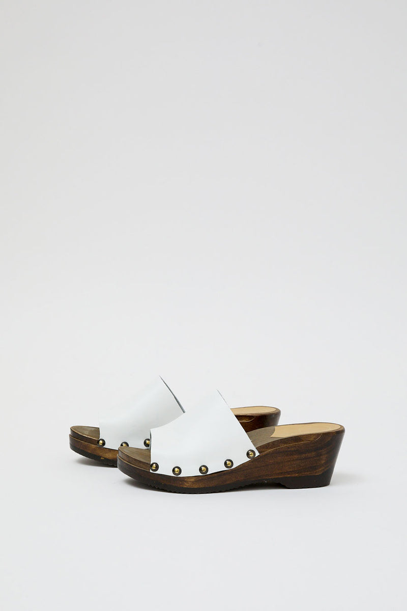 No.6 Leah Clog on Mid Wedge in White on Cocoa Base