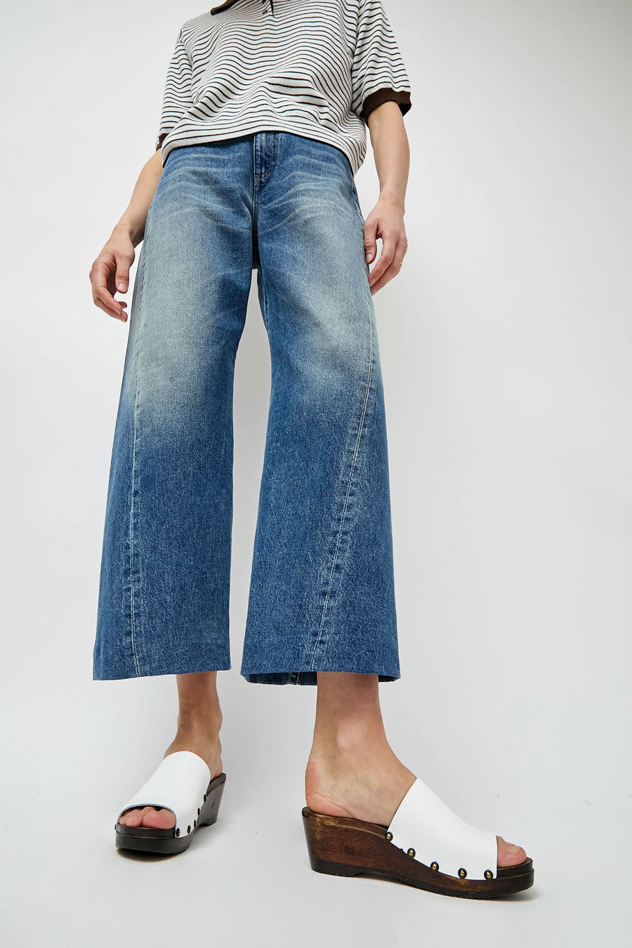 No.6 Leah Clog on Mid Wedge in White on Cocoa Base