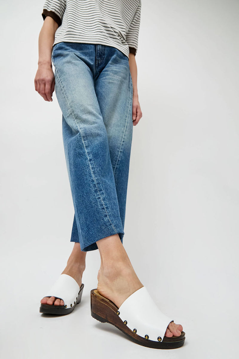 No.6 Leah Clog on Mid Wedge in White on Cocoa Base