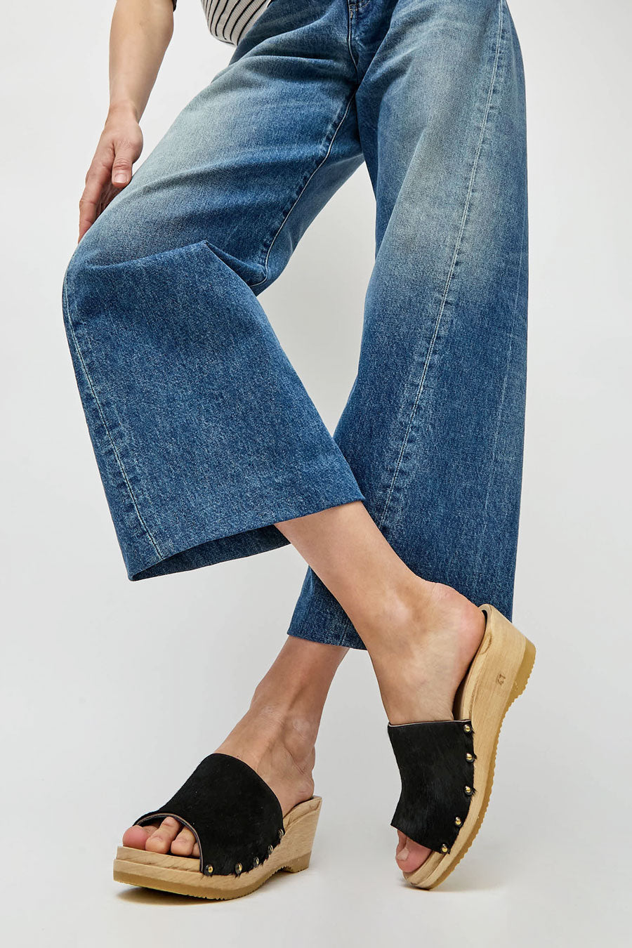 No.6 Leah Studded Clog on Mid Wedge in Black Pony