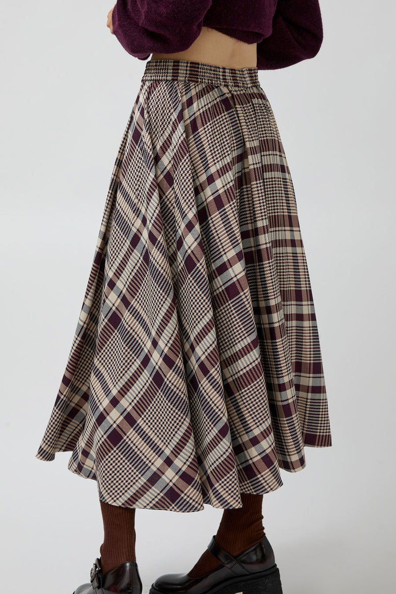 No.6 Lee Skirt in Burgundy Plaid