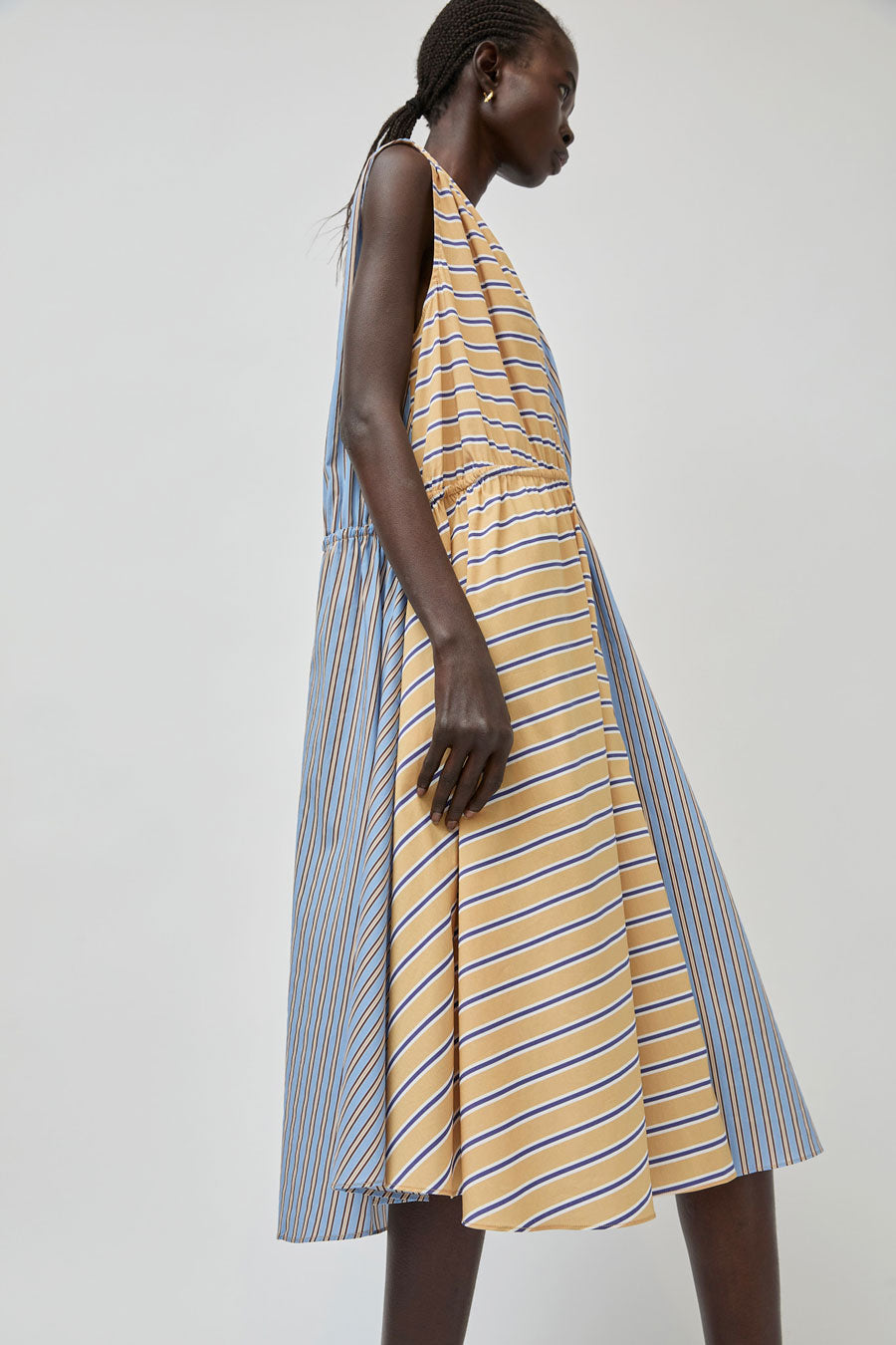 No.6 Leigh Dress in Blue and Camel Oxford Stripe
