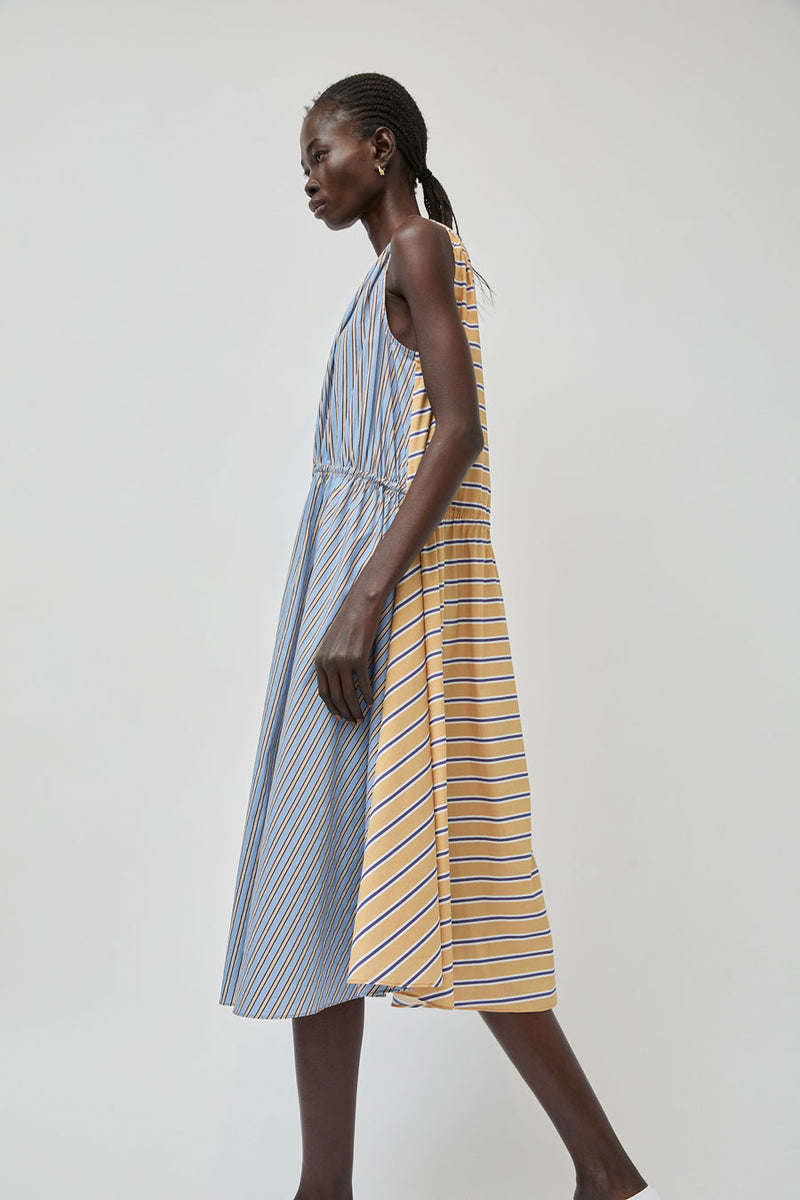 No.6 Leigh Dress in Blue and Camel Oxford Stripe