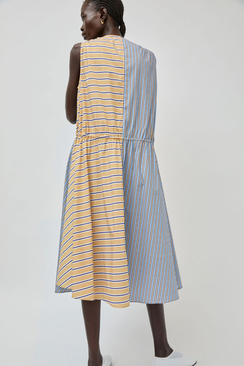 No.6 Leigh Dress in Blue and Camel Oxford Stripe