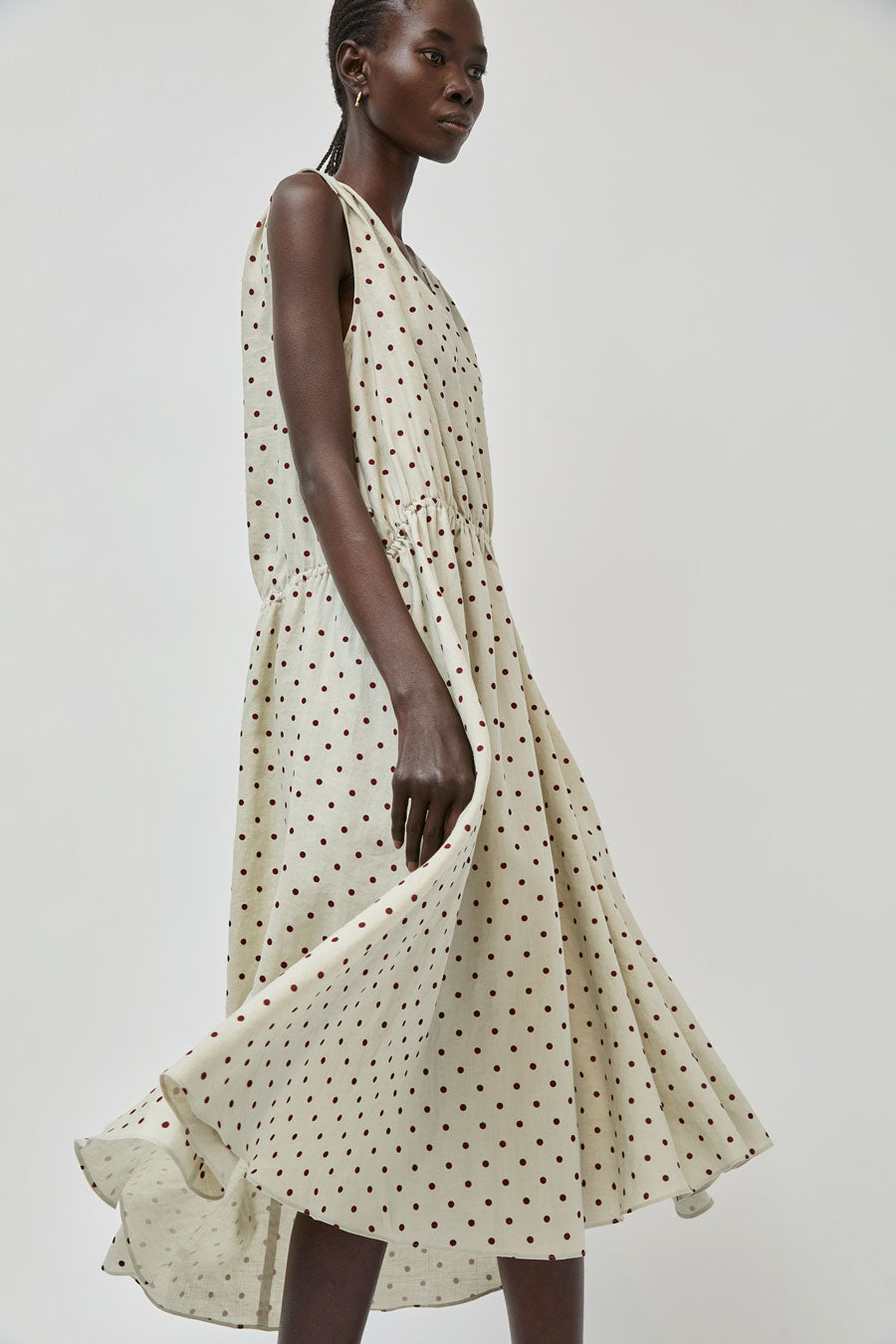 No.6 Leigh Dress in Stone Dot Linen