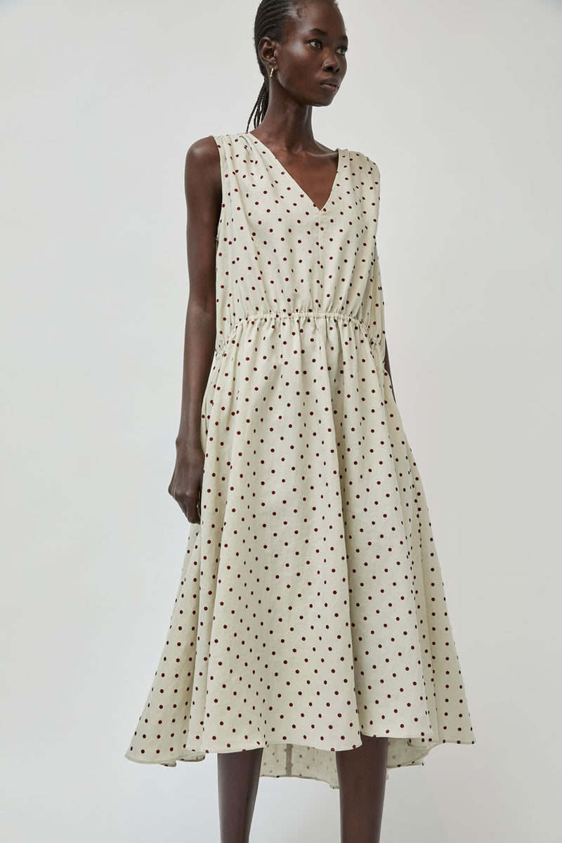No.6 Leigh Dress in Stone Dot Linen Stone Dot Linen / L No.6 Leigh Dress in Stone Dot Linen Stone Dot Linen / L