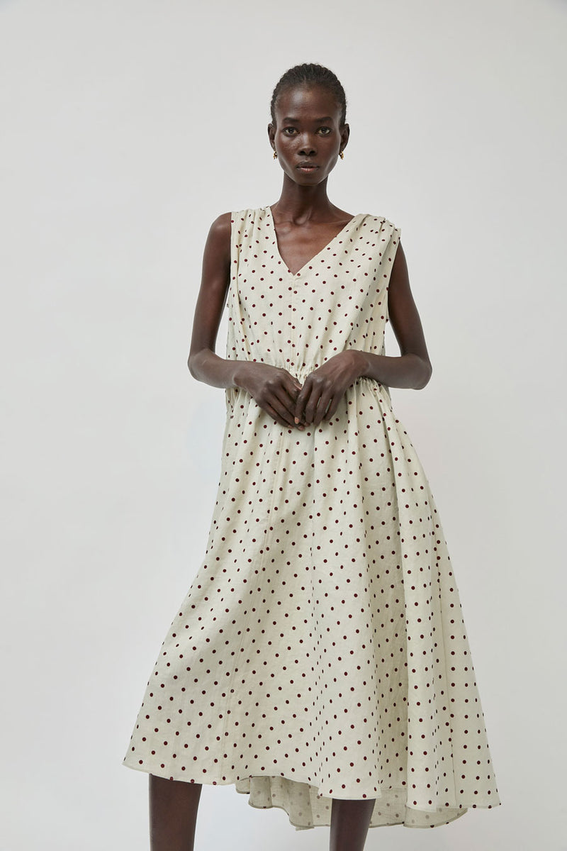No.6 Leigh Dress in Stone Dot Linen